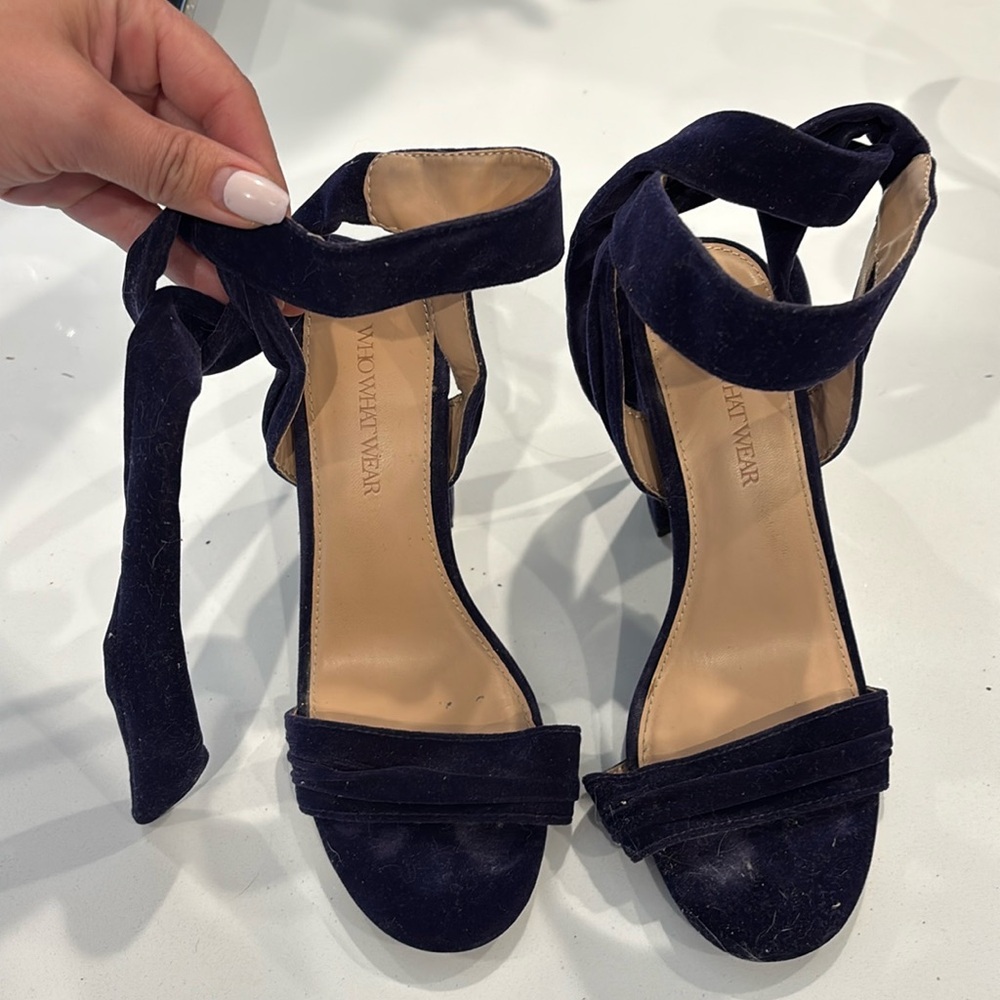 Who What Wear Blue velvet heels